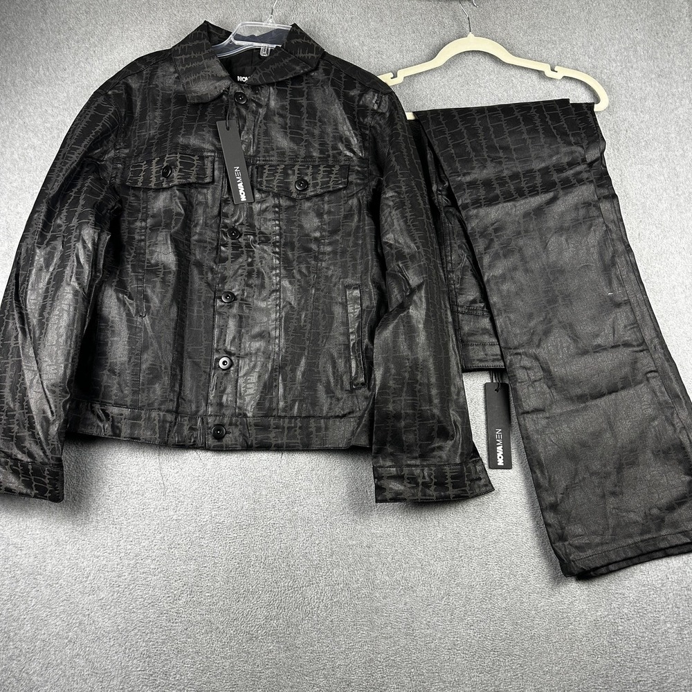 Nova Men Jacket Pants Set Mens Medium 32 Black Waxed Pattern 2pc Skinny Flare